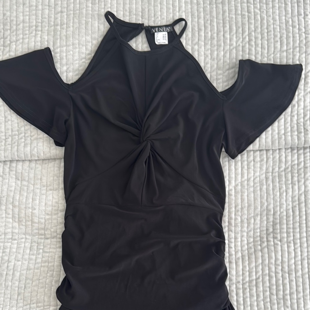 VENUS Black Ruched Cut-Out Blouse